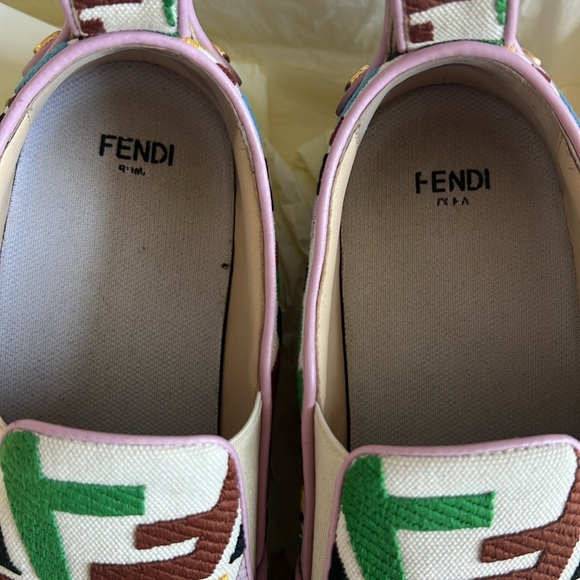 FENDI X SARA COLEMAN Canvas FF Vertigo Embroidered Womens Rise Slip On Sneakers - Picture 6 of 11